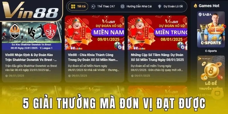 5 giải thưởng mà đơn vị đạt được 